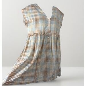 Madewell Cap-Sleeve Button-Front Mini Dress in Seersucker Plaid - Size L